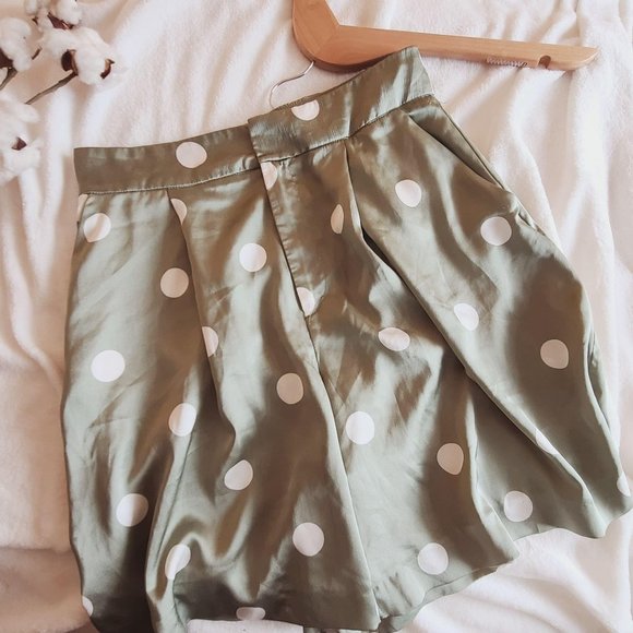 Zara High Waist Satin Polka Dot Trouser Shorts XS
